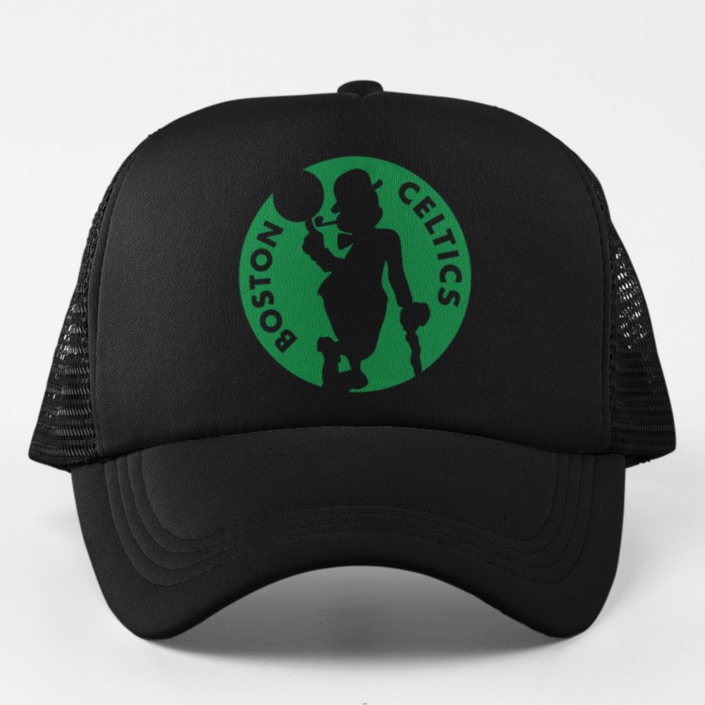 NEW Boston Celtics Mascot Silhouette Logo Foam Trucker Mesh Snapback Hat BLACK
